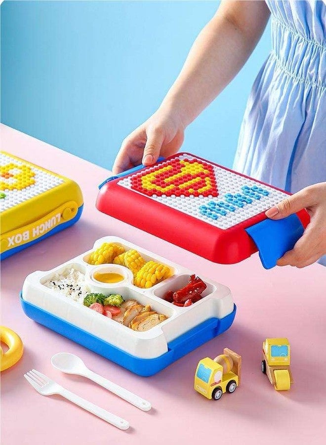 ONOTIC Building Block Lunch Box DIY Your Own Pattern Leak Proof Bento Box 1100ml Capacity 500Pcs Bricks Easy to Open School Lunch Box (Red Blue) - Image 3